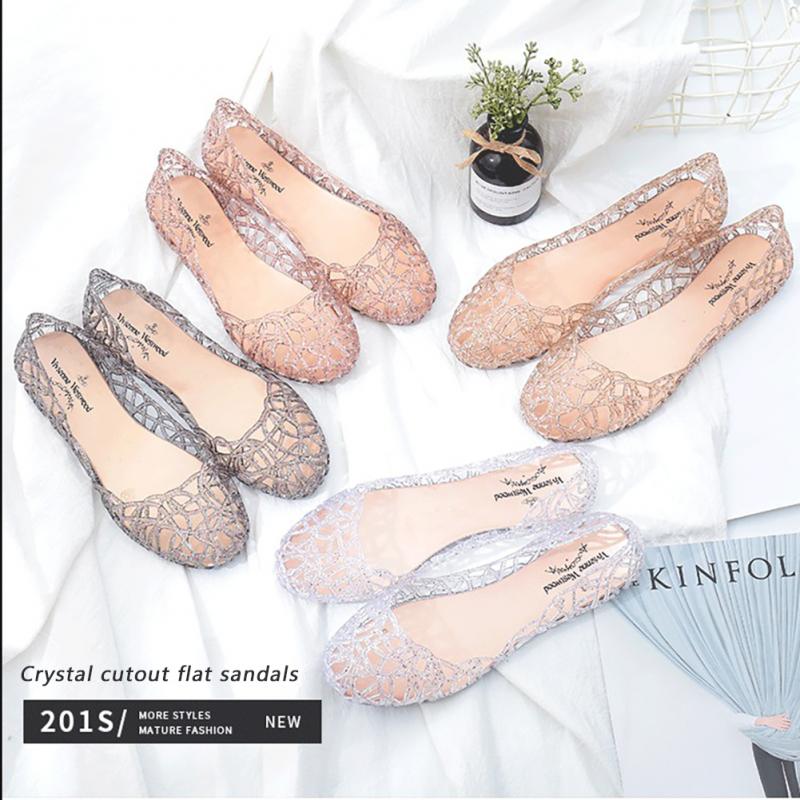 Fashion Women Sandals 2022 New Summer Hollow Crystal Sandals Slippers Transparent Crystal Jelly Shoes Woman Beach Slippers Flats