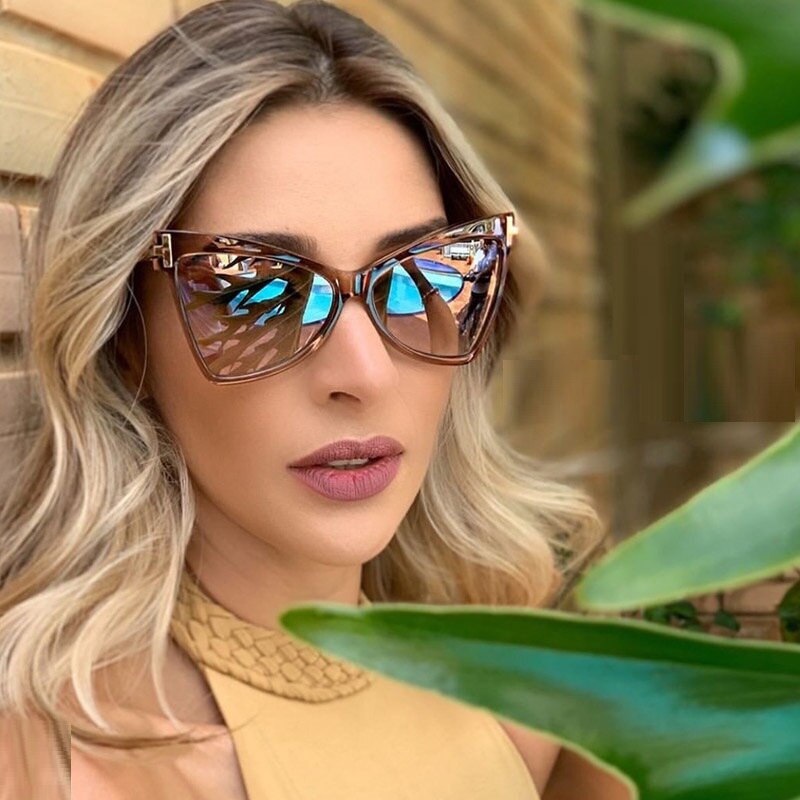 Sexy Women&#39;s Cat Eye Sunglasses Metal 2020 Fashion shades Luxury Oversized Sunglasses Female Lady Triangle Eyewear Accessories