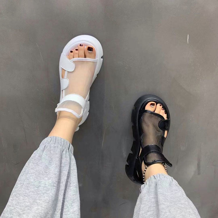 Sandals women 2022 summer new fashion thick-bottomed breathable Eugene yarn mesh magic paste Roman sandals Hook &amp; Loop AD1255