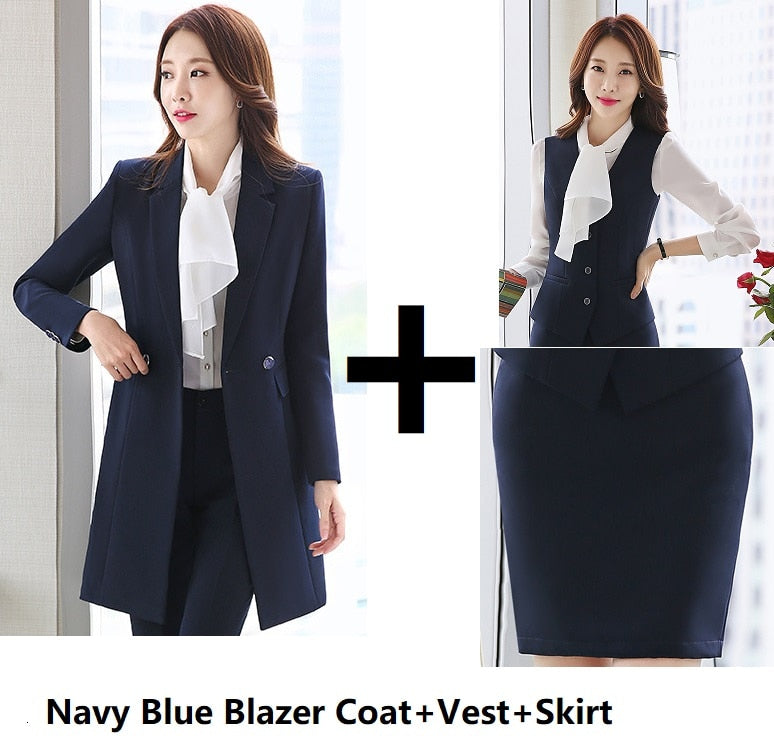 Vestido deHigh Quality Fabric Fall Winter Women Blazers Suits Uniform Designs Business Ladies Office Suits With Long Windbreaker