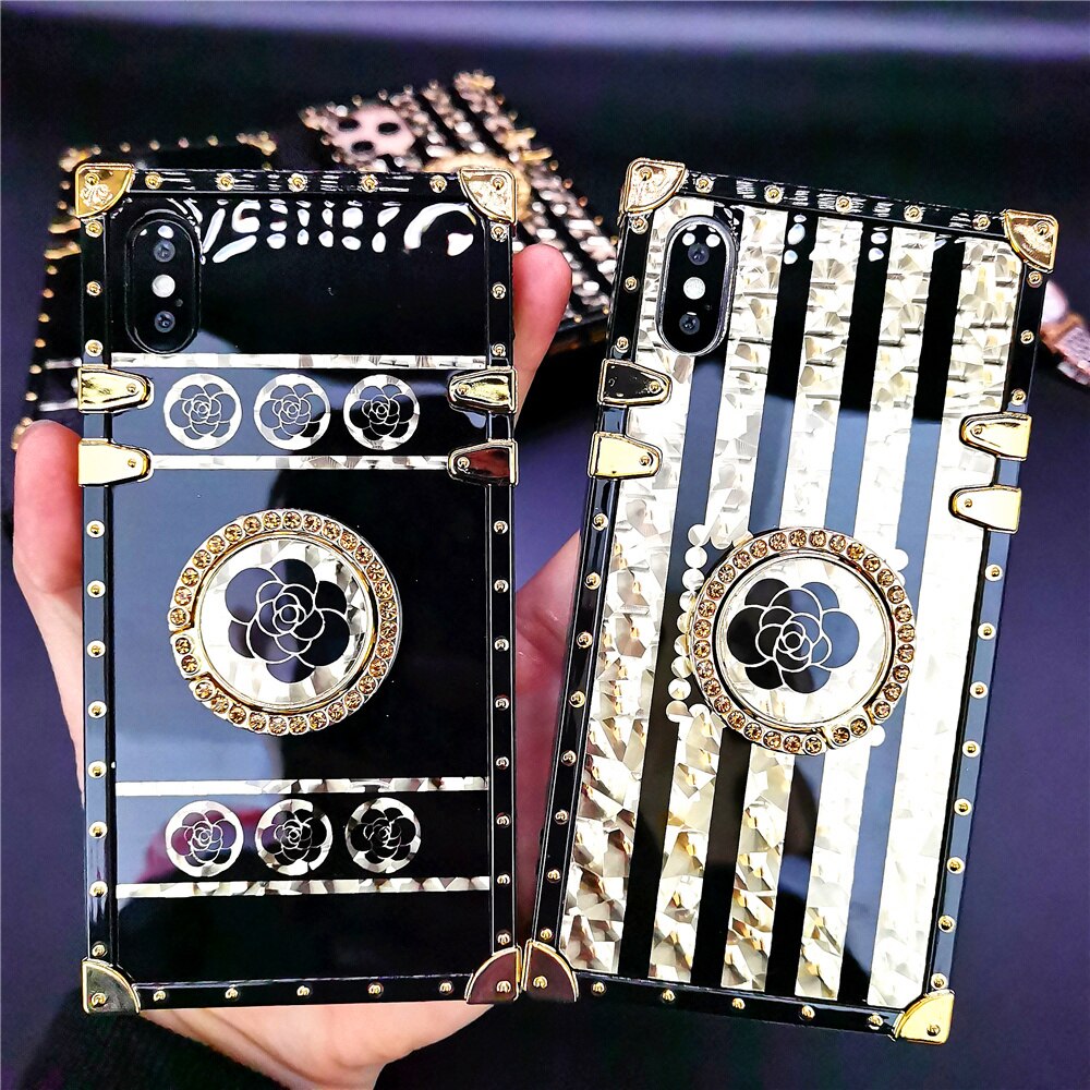 Glitter Flower Case for iphone 14 PRO 13 PRO MAX 11 12 PRO MAX Gold Square Cover for Samsung S21 Ultra S22 Plus S10 S20 Note 20