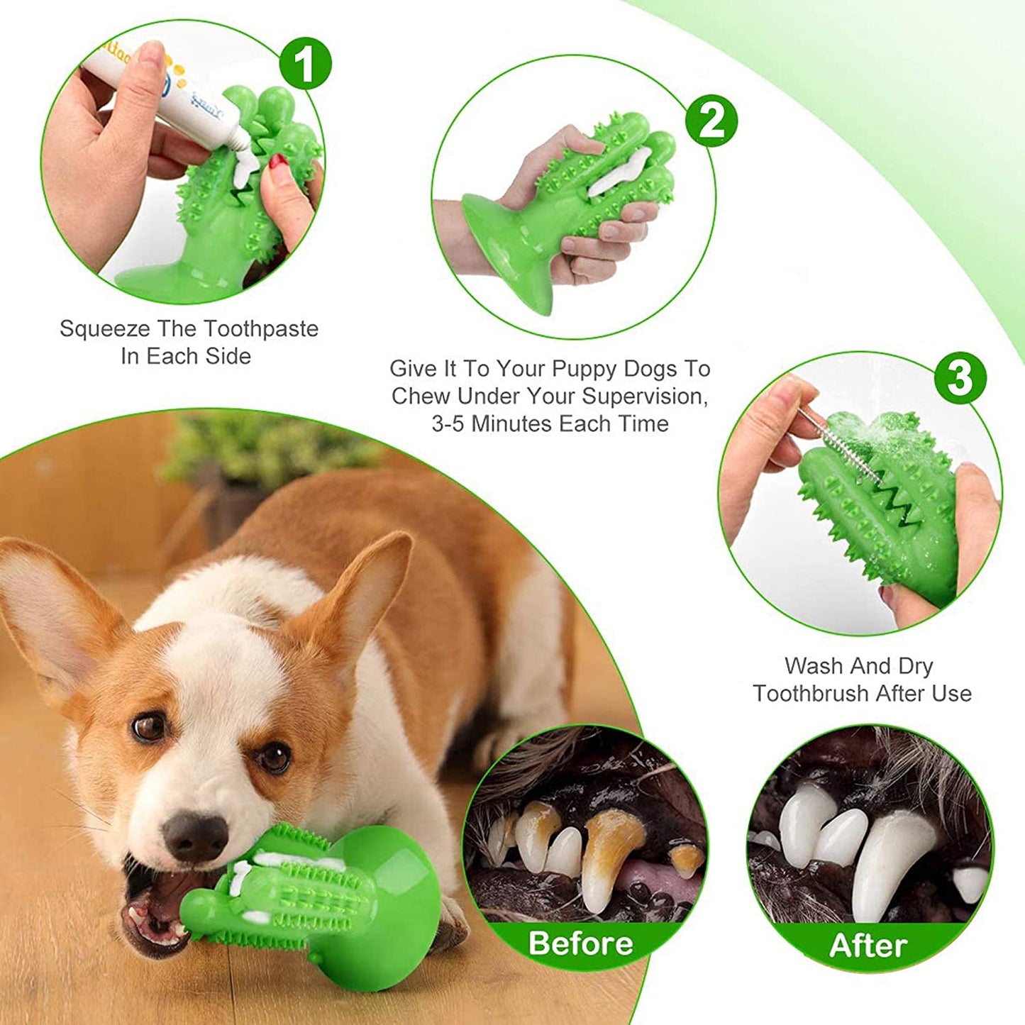 Dog Chew Toothbrush Teeth Cleaning Toys Puppy Oral Care Molar Stick for Pet Gift for Small/Medium/Large Dogs Bite Resistant