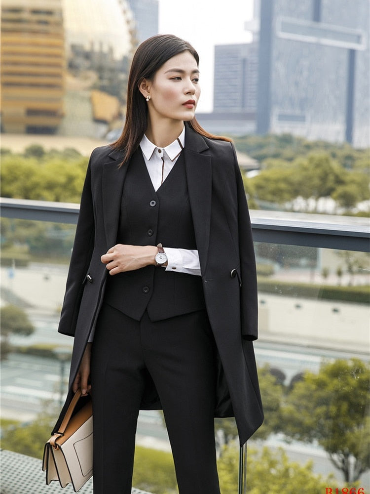 Vestido deHigh Quality Fabric Fall Winter Women Blazers Suits Uniform Designs Business Ladies Office Suits With Long Windbreaker