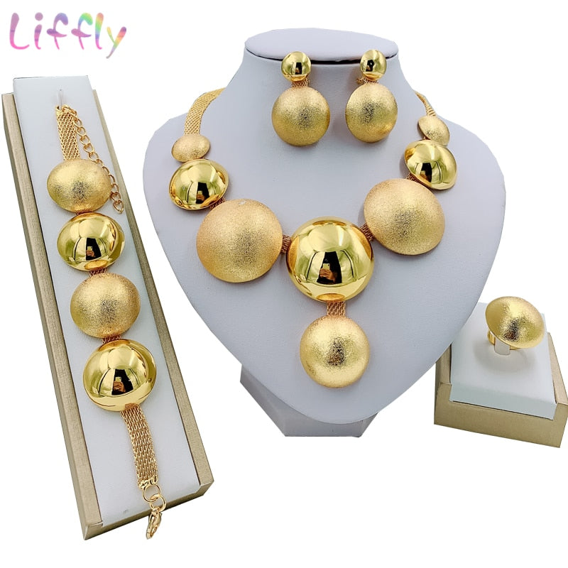 Free Shipping Latest Fashion Trendy Jewelry Set for Women Gold/silver  Plated Beads Collar Necklace Earrings Bracelet Rings Sets 