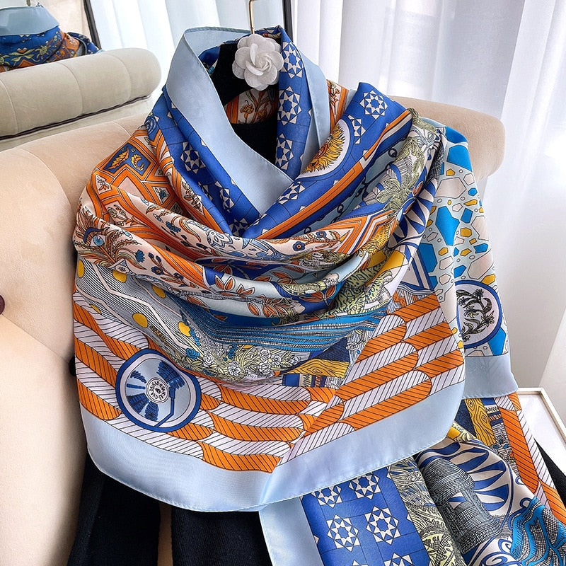 Women Summer Silk Scarves Shawl 180*90cm Luxury Brand Printed Lady Wrap Soft Female Echarpe Beach Scarf Foulard Pareo