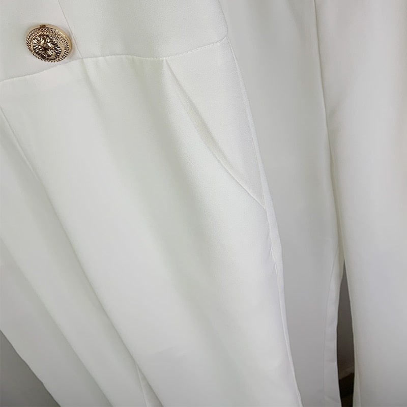 HarleyFashion New Trendy Women Summer Elegant Empaire Waist Buttons Full Length Solid Casual White Wide-leg Pants
