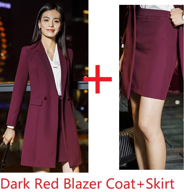 Vestido deHigh Quality Fabric Fall Winter Women Blazers Suits Uniform Designs Business Ladies Office Suits With Long Windbreaker