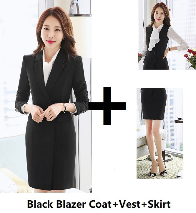 Vestido deHigh Quality Fabric Fall Winter Women Blazers Suits Uniform Designs Business Ladies Office Suits With Long Windbreaker