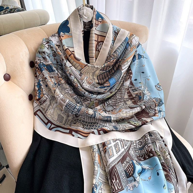 Women Summer Silk Scarves Shawl 180*90cm Luxury Brand Printed Lady Wrap Soft Female Echarpe Beach Scarf Foulard Pareo