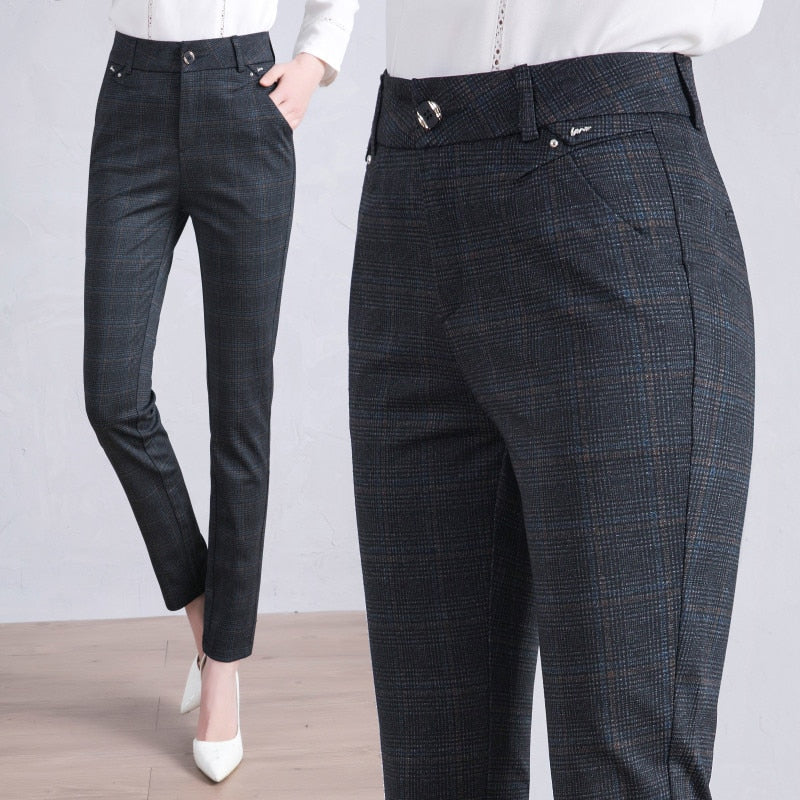 2022 New Plaid Pants and Women Pants Spring and autumn Suit Pants Long High Waist Casual Straight Pants Female Trousers M-7XL