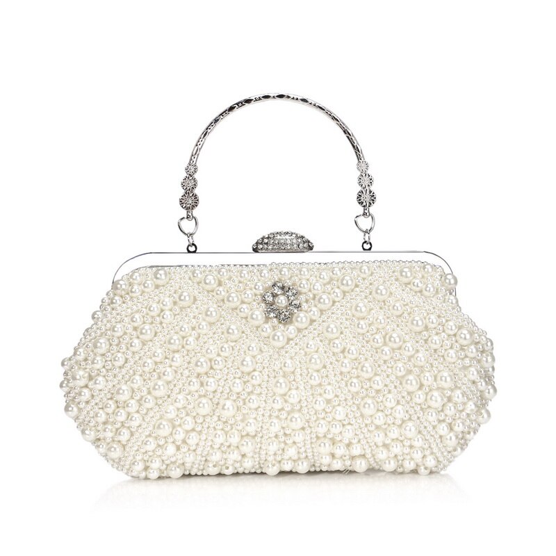 SEKUSA beaded wedding bridal evening bags hollow fashion women clutch pearl diamonds handbags shell design for party diner purse