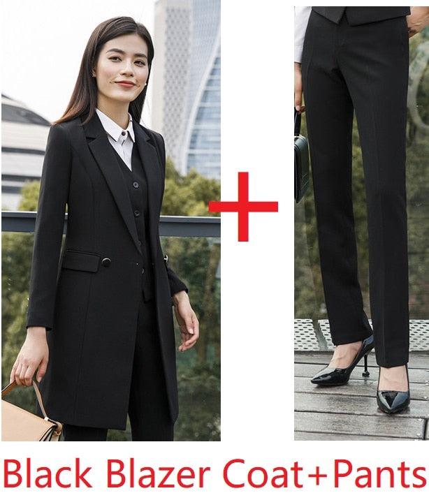 Vestido deHigh Quality Fabric Fall Winter Women Blazers Suits Uniform Designs Business Ladies Office Suits With Long Windbreaker