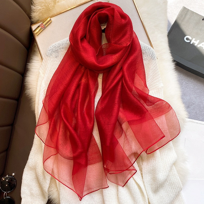 2020 Real Silk Wool Scarf Women Designer Brand Foulard Hijab Scarves Lady Pashmina Black White Red Bandana Neck Shawls Wraps
