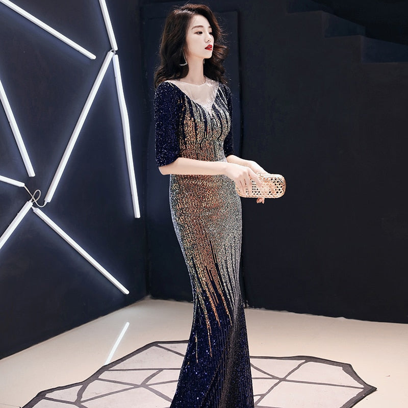 AE0161 wei yin Evening Dress Long Sparkle 2022 New O-Neck Women Elegant  Sequin Mermaid Maxi Evening Party Gown Dress