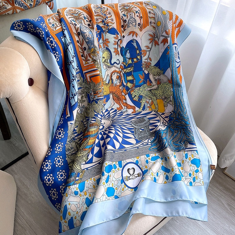 Women Summer Silk Scarves Shawl 180*90cm Luxury Brand Printed Lady Wrap Soft Female Echarpe Beach Scarf Foulard Pareo