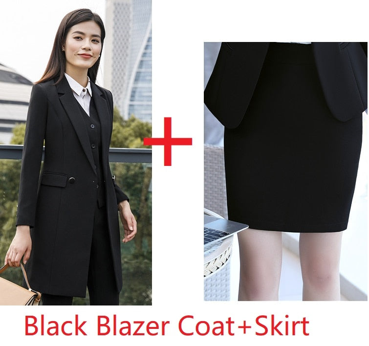 Vestido deHigh Quality Fabric Fall Winter Women Blazers Suits Uniform Designs Business Ladies Office Suits With Long Windbreaker