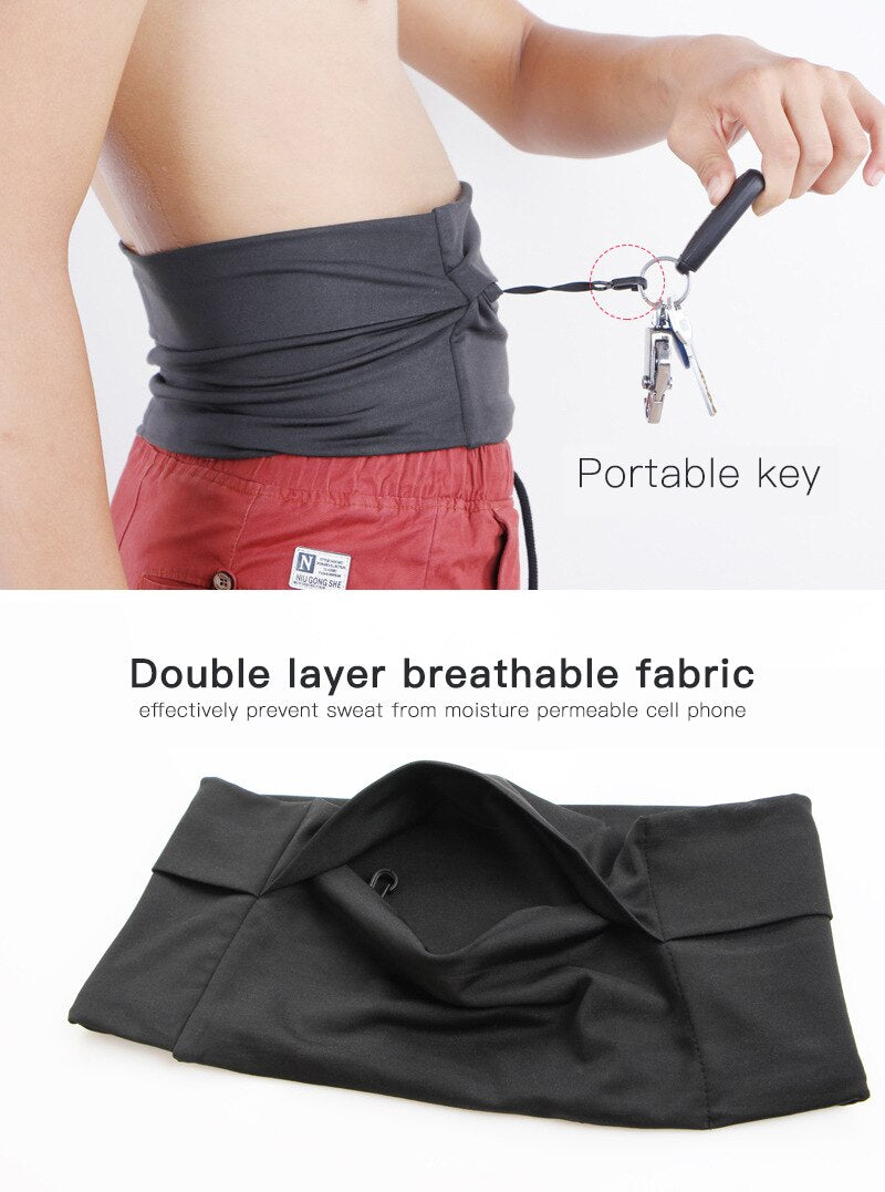 Large 3 Pockets Invisible Running Waist Bag Mobile Phone Holder Jogging Belt Belly Bag Gym Fitness Bag for IPad Passport Holder