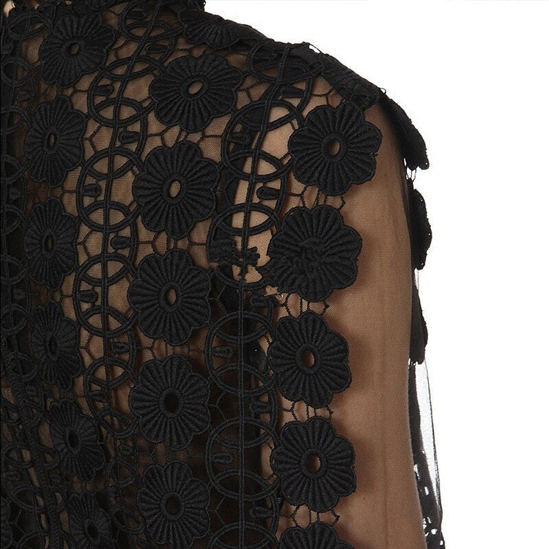 Self Portrait 2019 Runway Summer Women Lace Hollow Out Patchwork Long Sleeve Sexy Ladies black Party Mini Dress