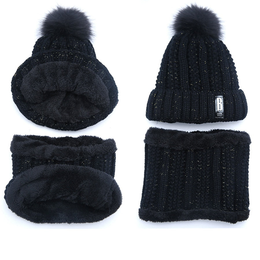 Brand Winter Knitted Beanies Hats Women Thick Warm Beanie Skullies Hat Female knit Letter Bonnet Beanie Caps Outdoor Riding Sets