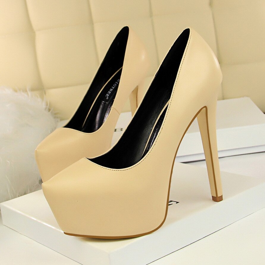 2018 New high heels women pumps 13.5CM thin heel Simple Waterproof platform Sexy Nightclub Pointed Toe sexy prom wedding shoes