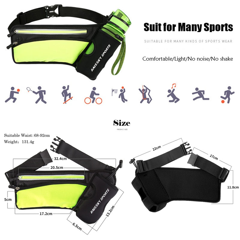 Marathon Racing Hydration Belt Bag Running Waist Pack Sports Bag Climbing Hiking Gym Fitness Waist Pouch with Water Bottle