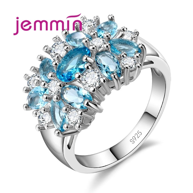 Top Grade JEMMIN Brand Jewelry New Stylish Sparkly Flower Crystal Ring Women Wedding Bridal Rings 5 Color