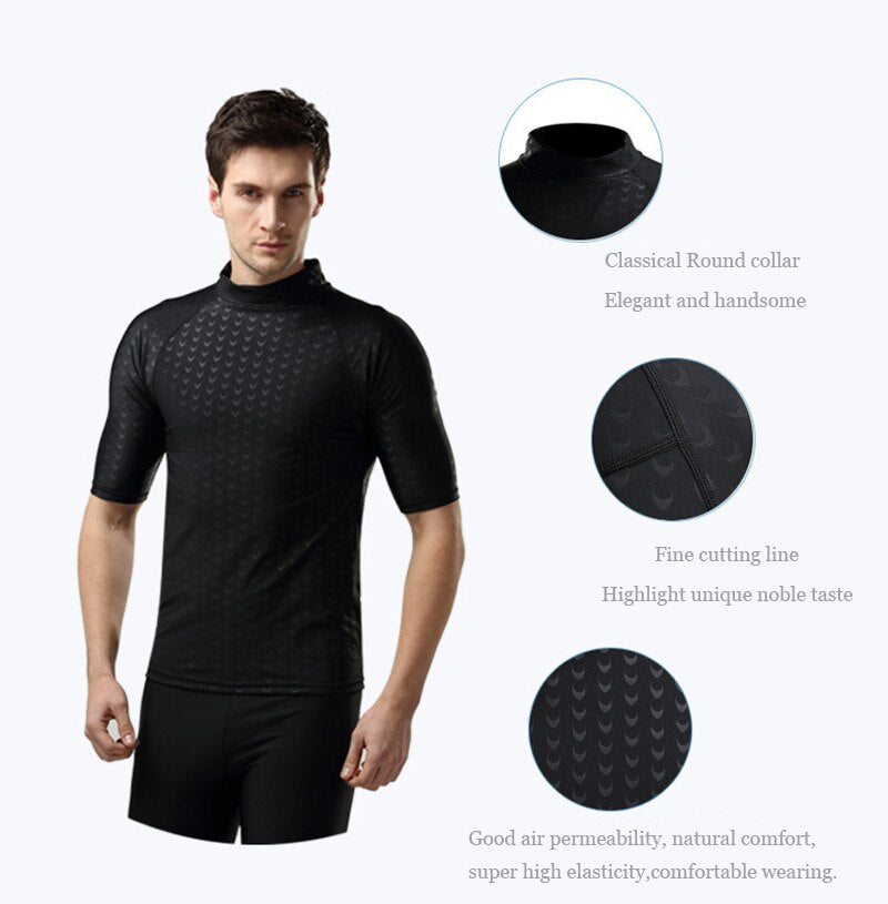 Men Short Sleeve Swim Shirt Swimming Shorts Wetsuit Set Rashguard Snorkeling Suit Men Surfing Swimsuit Diving Wet Suit Top Trunk