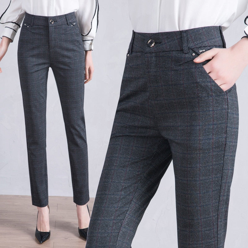 2022 New Plaid Pants and Women Pants Spring and autumn Suit Pants Long High Waist Casual Straight Pants Female Trousers M-7XL