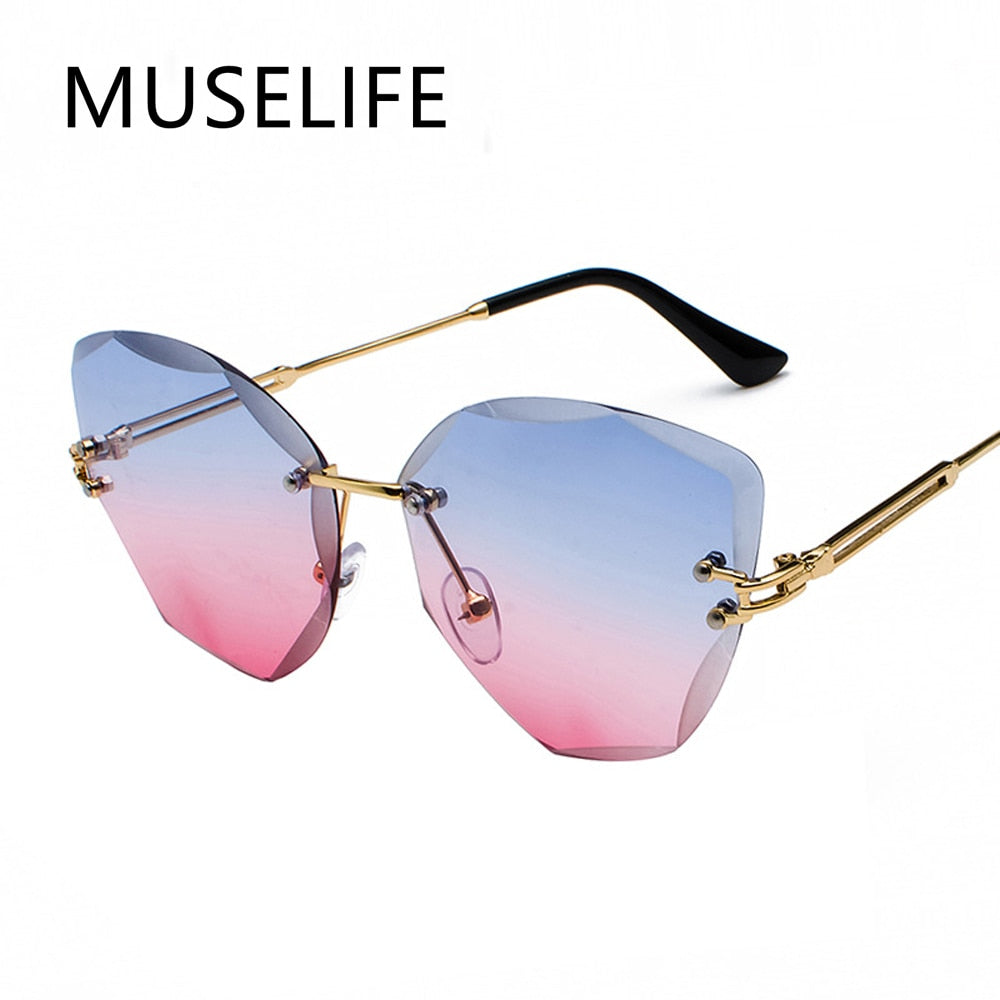 MUSELIFE 2022 New Fashion Brand Design Vintage Rimless Sunglasses Women Men Retro Cutting Lens Gradient Sun Glasses Female UV400