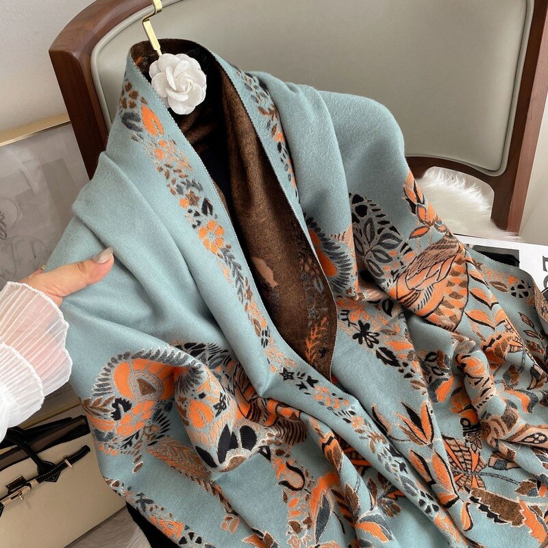 2021 Luxury Floral Print Women Winter Scarf Pashmina Shawl Lady Wraps Cashmere Thick Warm Scarves Female Bufanda Stoles