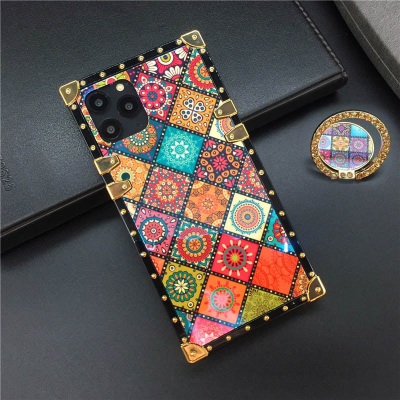 Luxury Glitter Retro Flower Cover Case for iPhone 12 PRO Max 13 PRO XS X XR Soft Square Case for iphone 14 PRO MAX 6 7 8 14 Plus