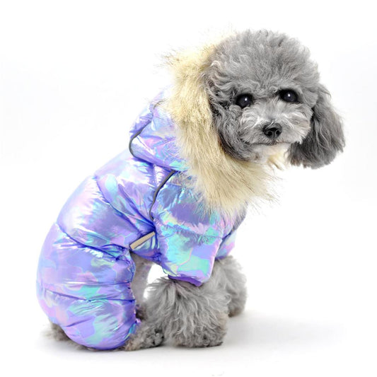 Luxury Fur Collar Thick Warm Clothes For Dogs Reflective Dog Clothes Coat Jacket Reflective Winter Warm Down Coat for Small Dog