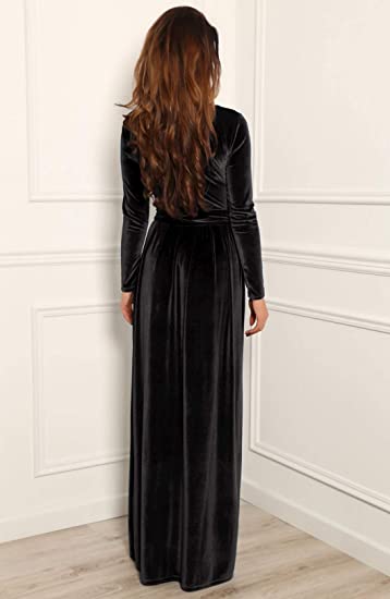 2022 O-neck Long-Sleeve Black Velour Evening Dresses Mermaid Party Gowns Maxi Elegant Multi Female Robes vestidos AE0792