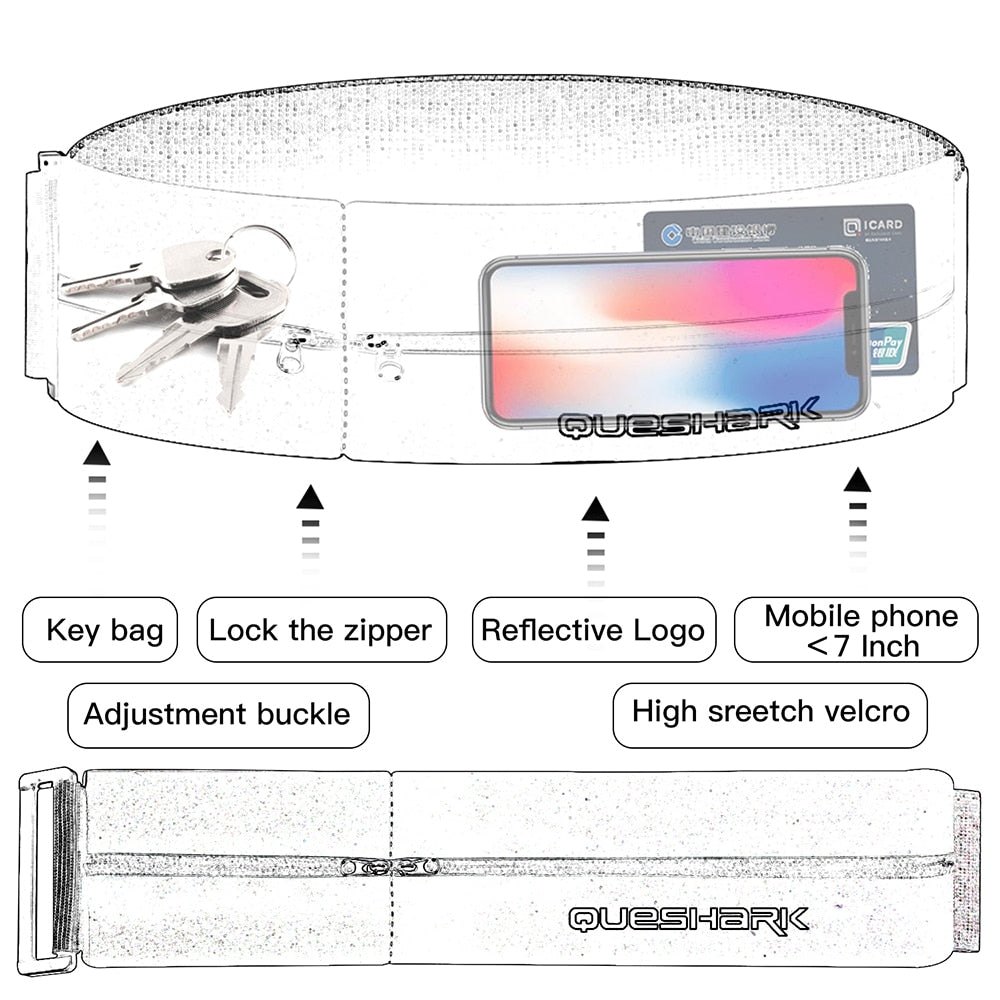 Trail Running Waist Belt Bag Gym Fitness Fanny Pack Elastic Waistband Double Zipper Pocket Racing Bag Sport Phone Case Bag