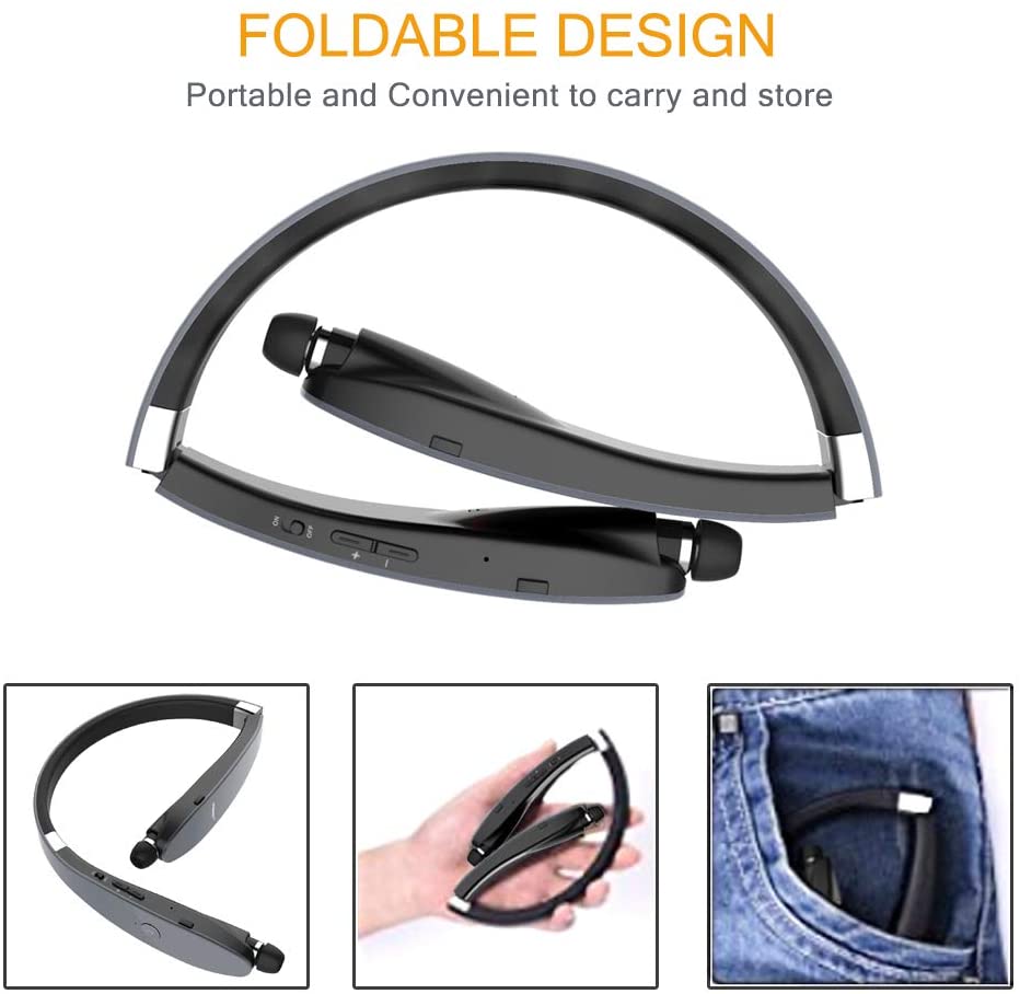 Bluetooth Headphones Wireless Neckband Headset Retractable Earbuds Noise Cancelling Stereo Earphones for Workout Running Driving