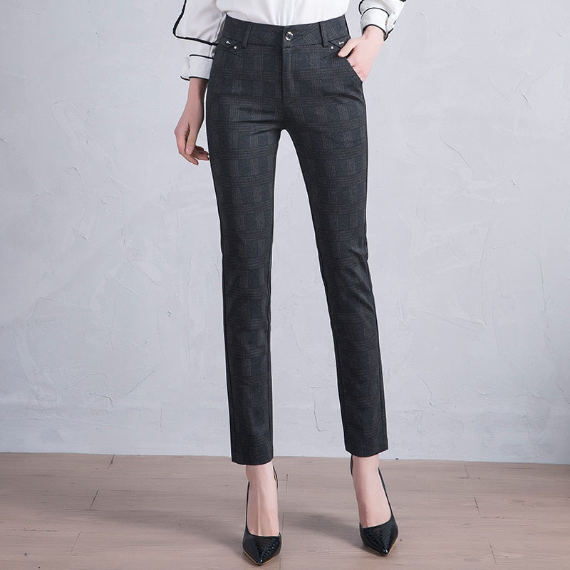 2022 New Plaid Pants and Women Pants Spring and autumn Suit Pants Long High Waist Casual Straight Pants Female Trousers M-7XL