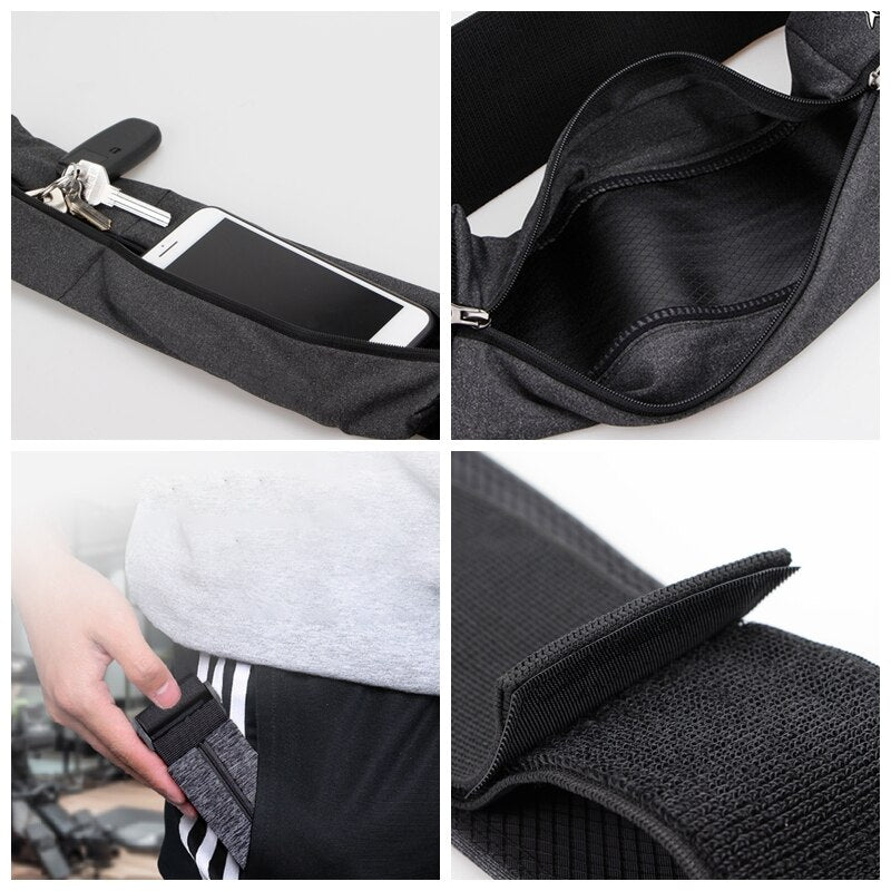 Trail Running Waist Belt Bag Gym Fitness Fanny Pack Elastic Waistband Double Zipper Pocket Racing Bag Sport Phone Case Bag