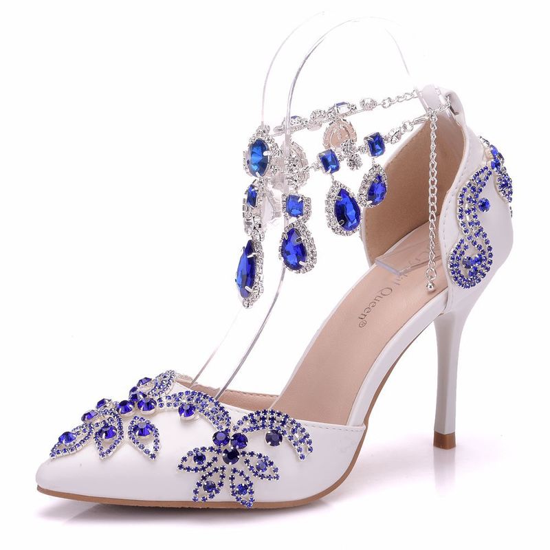 Women Pumps Wedding Dress Shoes Hollow Pointed Toe Thin Heels 9CM Delicate Sweet Rhinestone High Heel Shoes