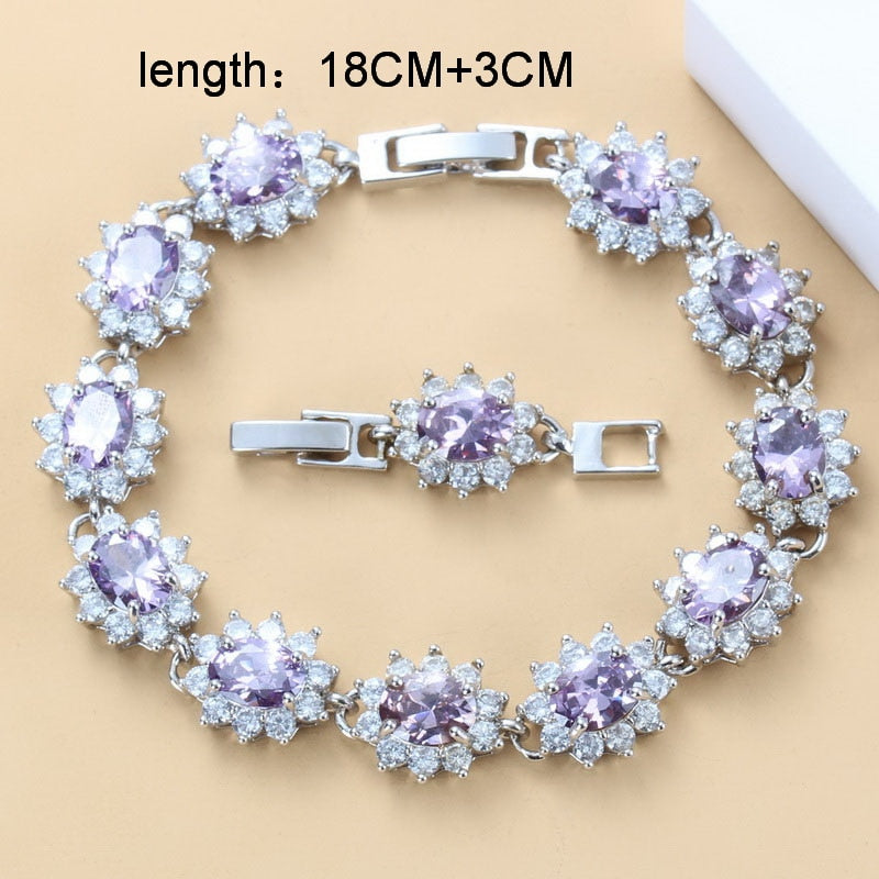 2022 New Fashion Jewelry Sets Women Accessories Romantic Natural Amethyst Dangle Earrings Bracelet And Ring 7-Color Sets