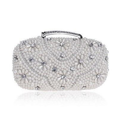 Beaded Diamonds Women Evening Bags Vintage Embroidery Small Pearl Day Clutch Shoulder Chain Handbags Rhinestones Purse