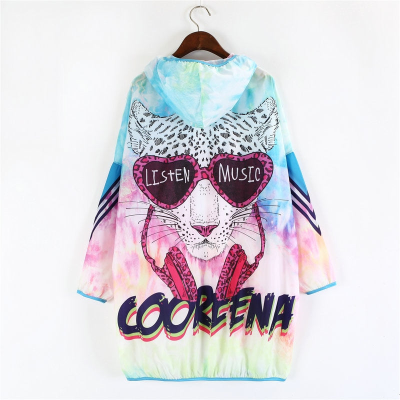 Sun-Proof Sport Jacket Women Big Size Loose Hooded Coat Summer 2021 Super Thin Animal Leopard Macaron Colourful Clothing