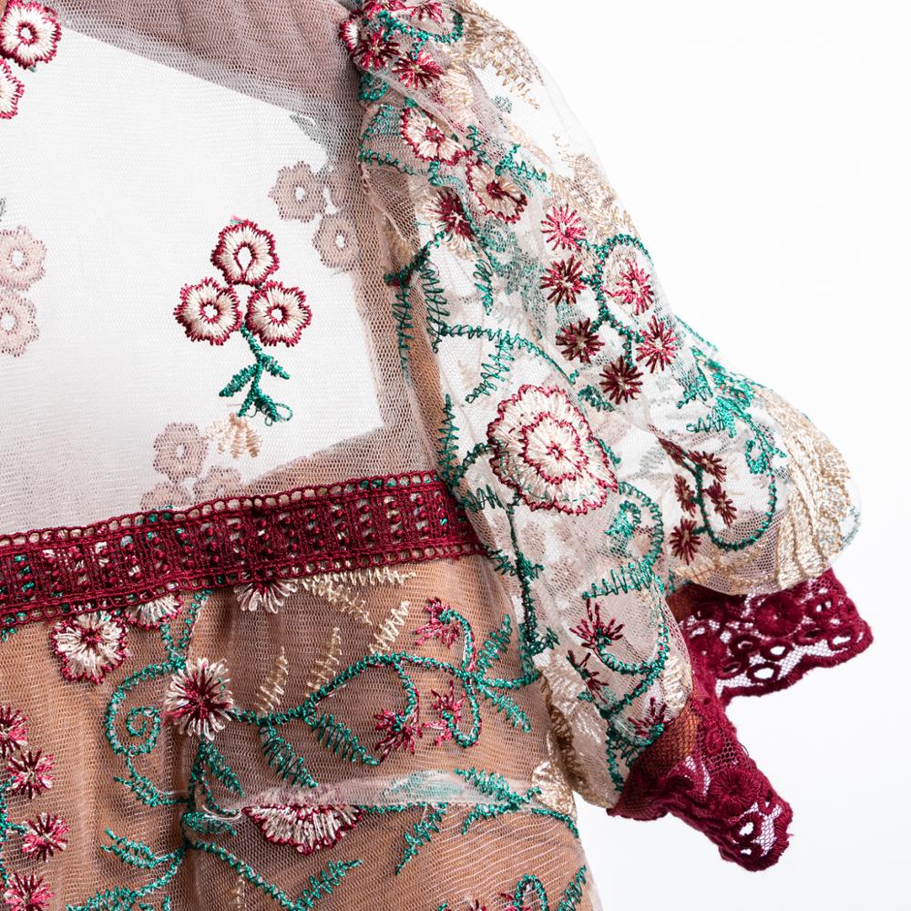 High Quality 2020 Summer Designer Mesh Lace Dresses Women Short Sleeve Vintage Flower Embroidery Party Midi Dress Vestidos