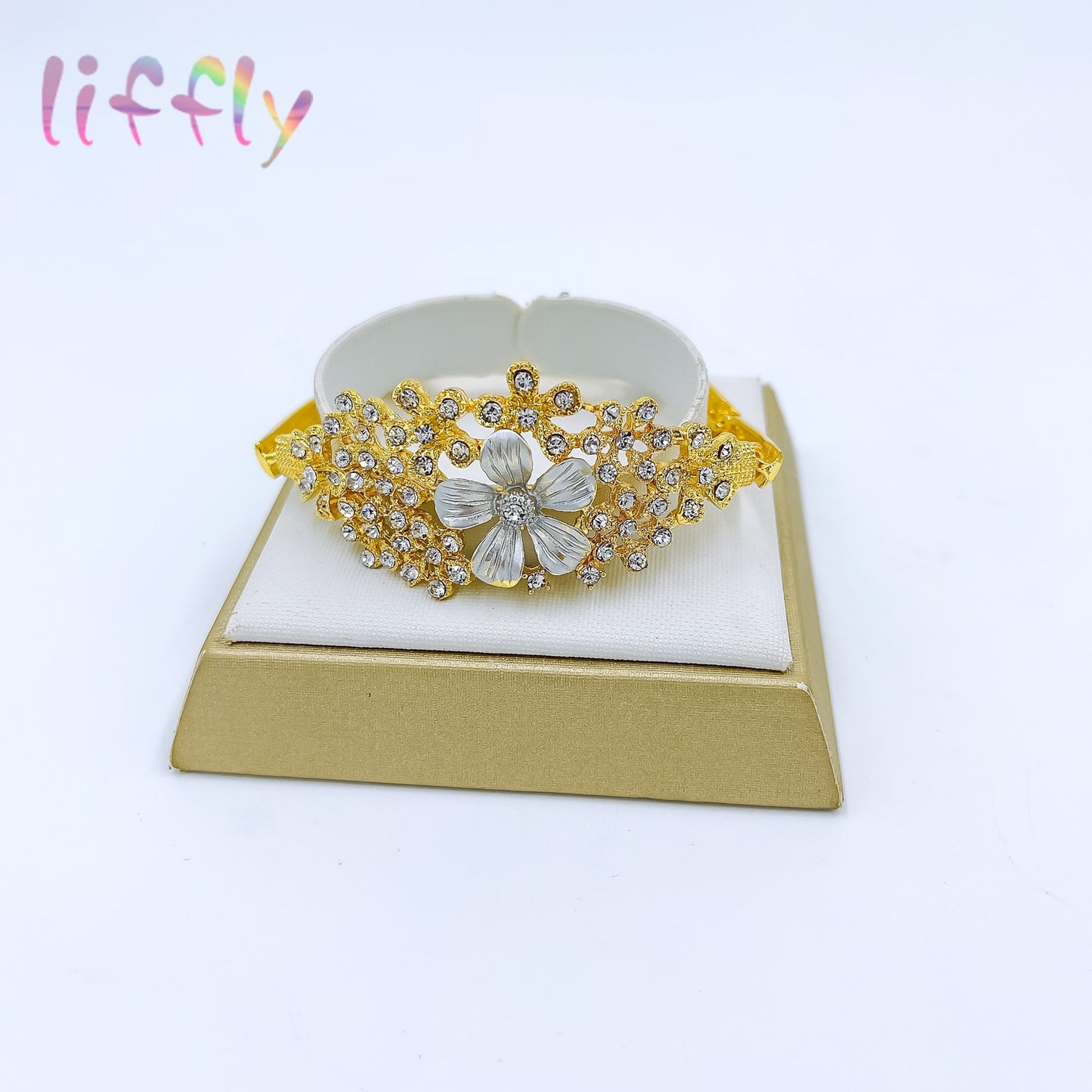 Liffly Dubai Elegant Bridal Wedding Jewelry Flower Necklace Bracelet Earrings Ring African Fashion Jewelry Sets Women Gift