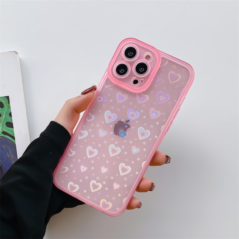 For iPhone 13 Pro Max Case Fashion Gradient Glitter Phone Case  For iPhone 12 11 Pro Max XS Max XR X 7 8Plus 11 Love Heart Cover