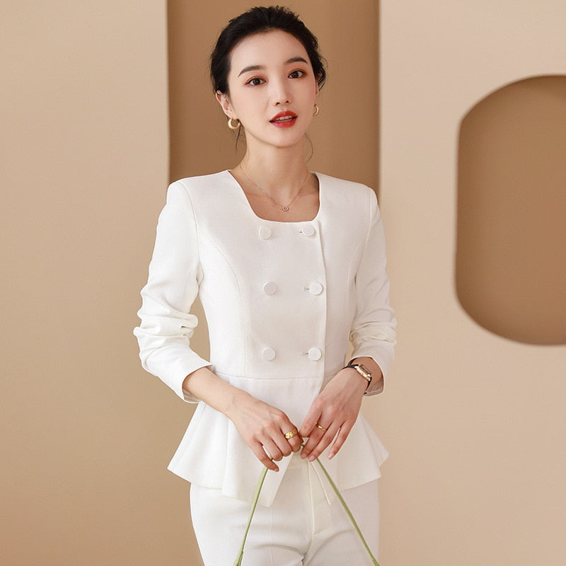 Long-sleeved Knee Length Midi Skirt Suit Jacket Office Lady Suit Set Asymmetrical Slimming Jacket Business Suit For Women Skirt