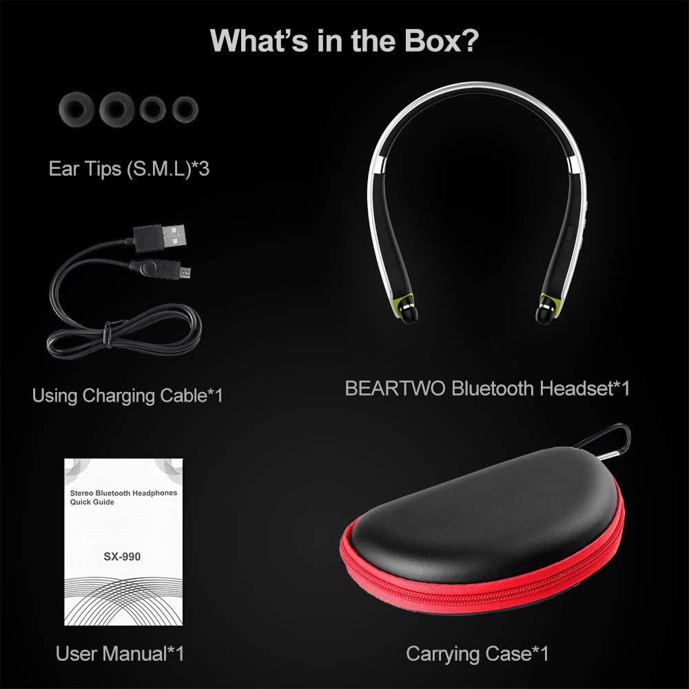 Bluetooth Headphones Wireless Neckband Headset Retractable Earbuds Noise Cancelling Stereo Earphones for Workout Running Driving