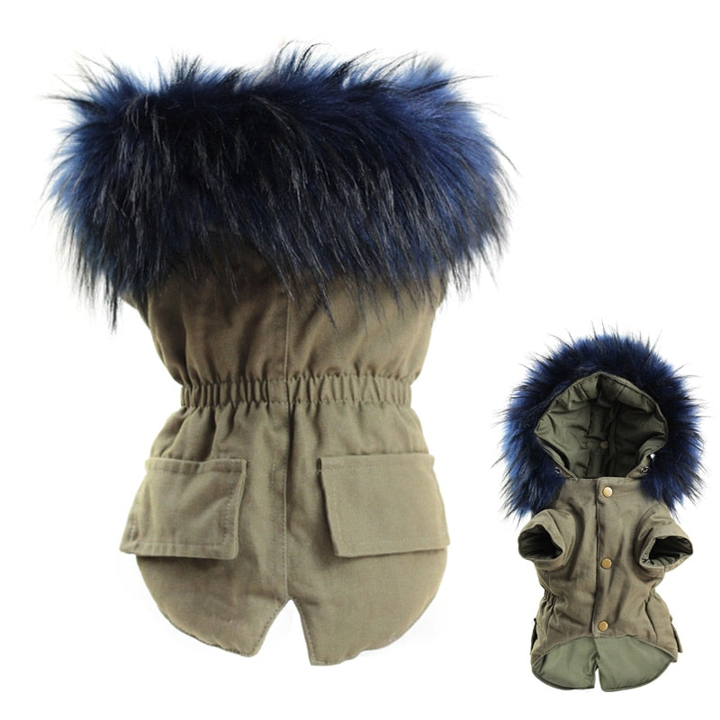 Winter Dog Clothes Luxury Faux Fur Collar Dog Coat for Small Medium Dog Warm Windproof Pet Parka Fleece Lined Dog Jacket