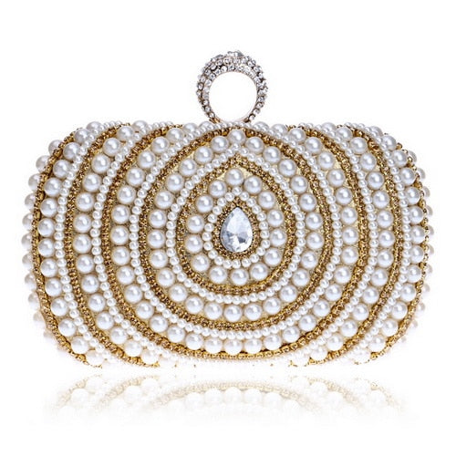 Beaded Diamonds Women Evening Bags Vintage Embroidery Small Pearl Day Clutch Shoulder Chain Handbags Rhinestones Purse