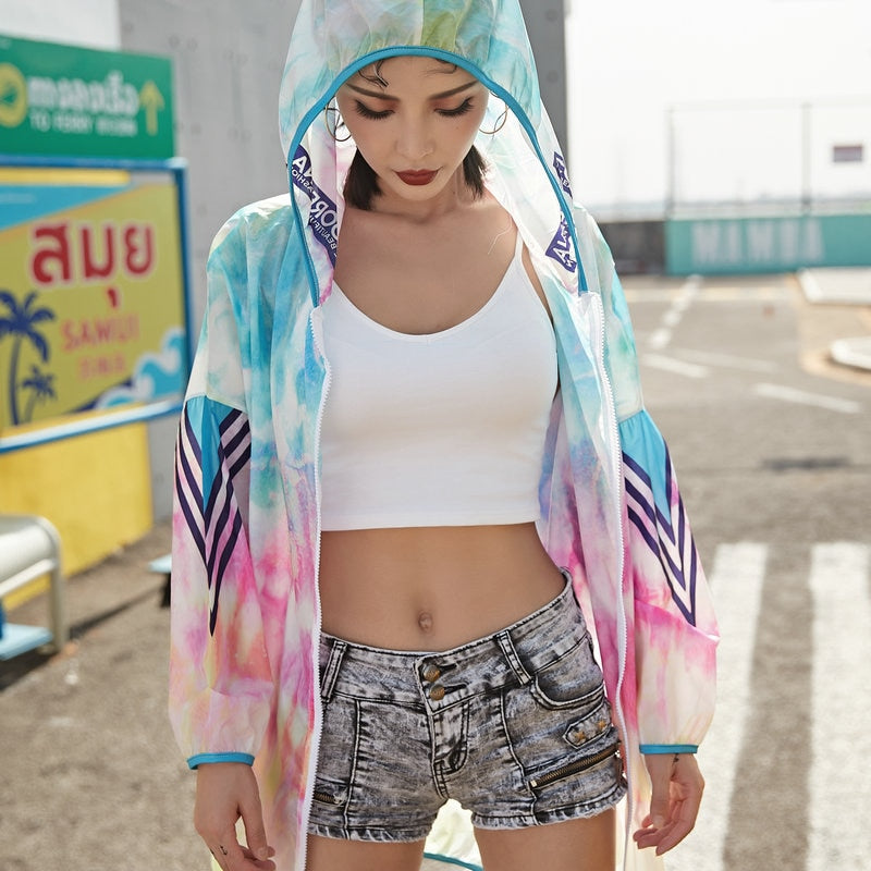 Sun-Proof Sport Jacket Women Big Size Loose Hooded Coat Summer 2021 Super Thin Animal Leopard Macaron Colourful Clothing