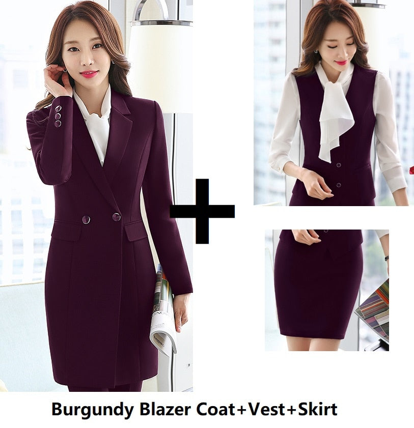 Vestido deHigh Quality Fabric Fall Winter Women Blazers Suits Uniform Designs Business Ladies Office Suits With Long Windbreaker